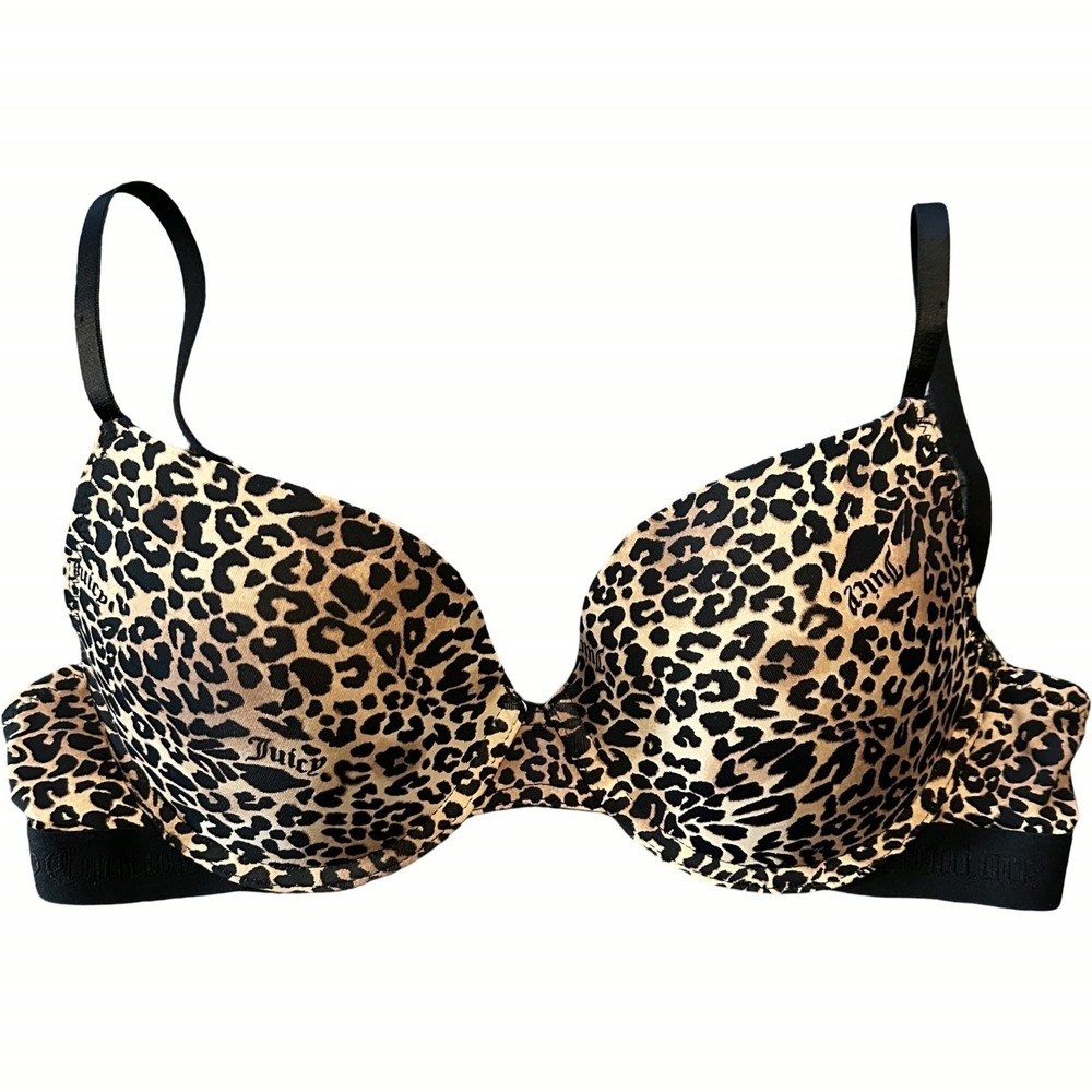Juicy Couture Intimates Leopard Print Molded Push Up Underwire Bra 34C Y2K